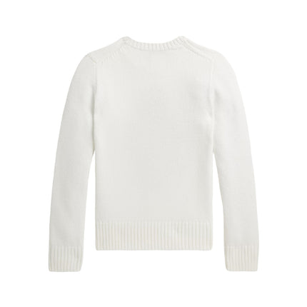 Polo Ralph Lauren Girl's Polo Bear Cotton Sweater Deckwash White