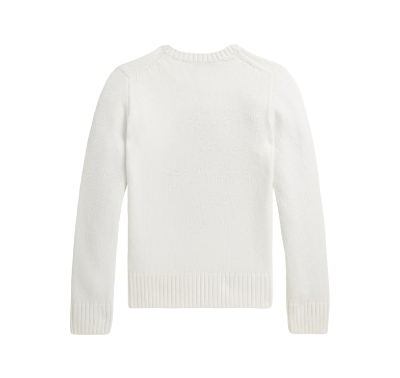 Polo Ralph Lauren Girl's Polo Bear Cotton Sweater Deckwash White