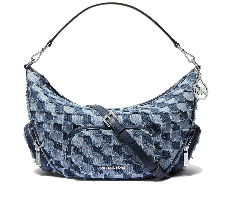 Michael Kors Women's Merritt Medium Patchwork Denim Convertible Shoulder Bag Washed Denim