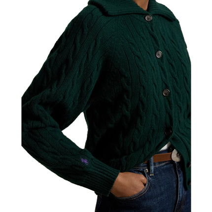 Polo Ralph Lauren Women's Cable Wool-Cashmere Collared Cardigan College Green