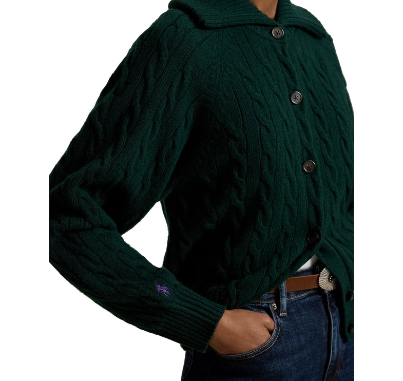 Polo Ralph Lauren Women's Cable Wool-Cashmere Collared Cardigan College Green