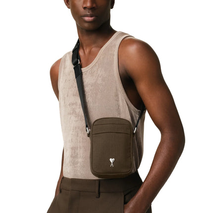 AMI Alexandre Mattiussi Canvas Small Ami De Coeur Crossbody Bag Black Olive
