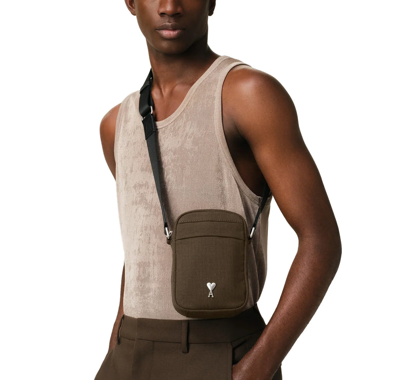 AMI Alexandre Mattiussi Canvas Small Ami De Coeur Crossbody Bag Black Olive