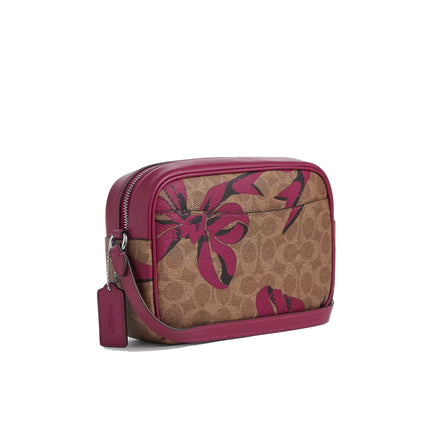 Coach Women's Jamie Camera Bag In Signature Canvas With Bow Print Silver/Tan/Pink Multi