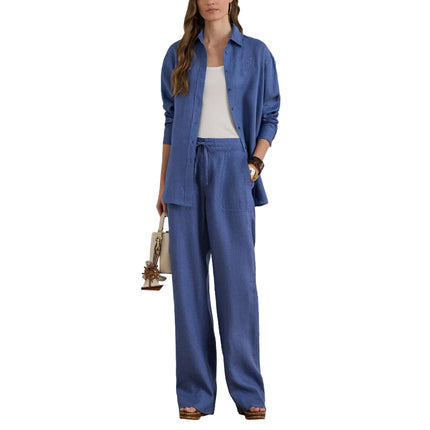 Polo Ralph Lauren Women's Linen Wide-Leg Pant Carson Blue