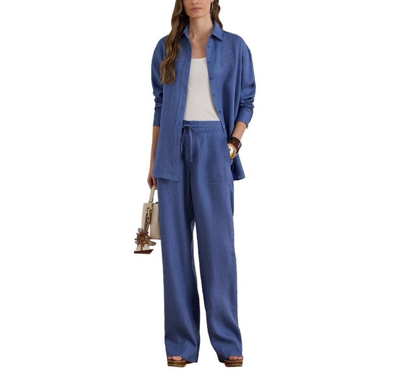 Polo Ralph Lauren Women's Linen Wide-Leg Pant Carson Blue