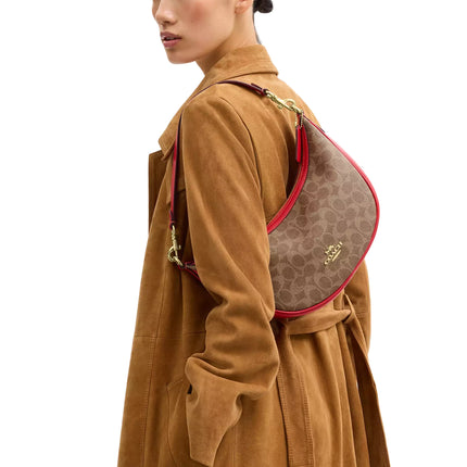 Coach Women's Aria Shoulder Bag In Signature Canvas Gold/Tan/Carnation