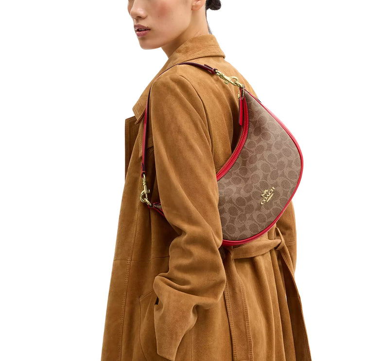 Coach Women's Aria Shoulder Bag In Signature Canvas Gold/Tan/Carnation