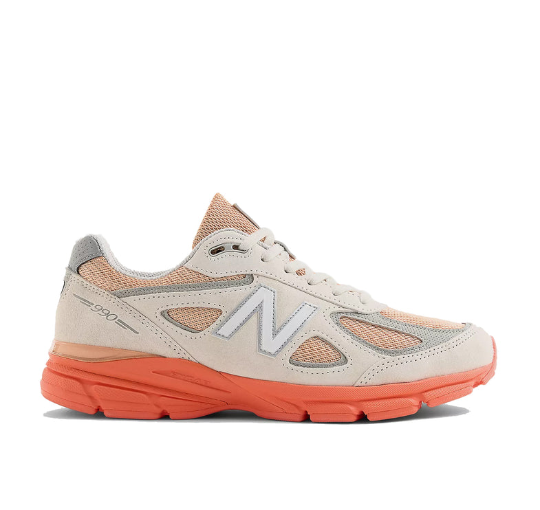 New Balance Made in USA 990v4 Moonbeam with Tangerine Heat and Dried Orange U990MO4