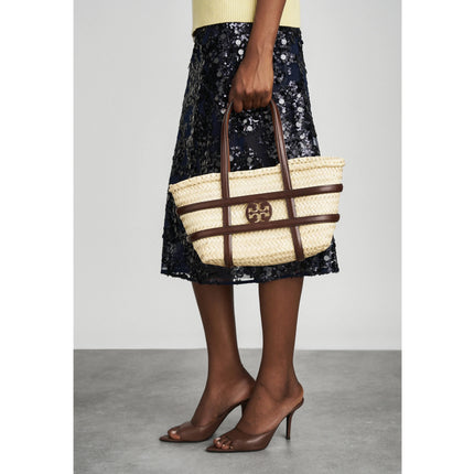 Tory Burch Women's Ella Small Woven Straw Tote Brown