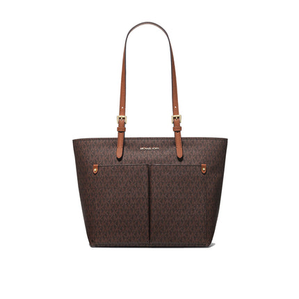 Michael Kors Women's Jet Set Medium Logo Pocket Tote Bag Brown