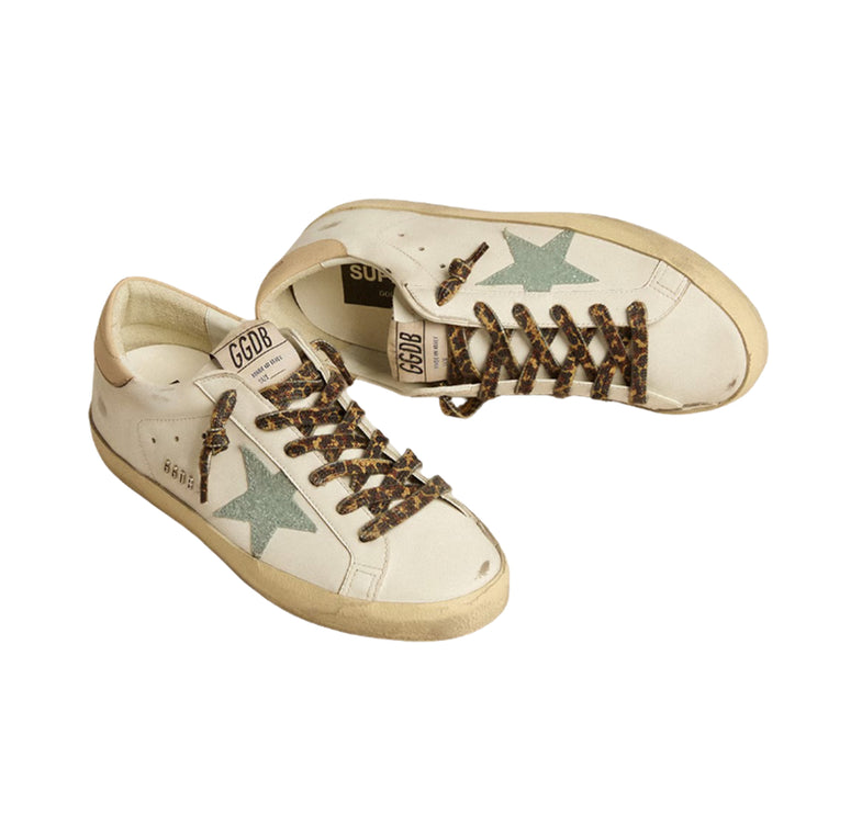 Golden Goose Women's Super Star Sneakers with Gray Glitter Star and Nude Leather Heel