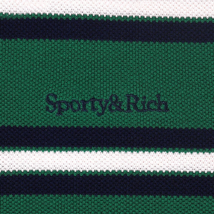 Sporty & Rich Women's Serif Logo Silk Pique Cropped Polo Alpine/White/Navy