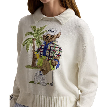 Polo Ralph Lauren Women's Polo Bear Performance Polo Sweater White Splash Multi