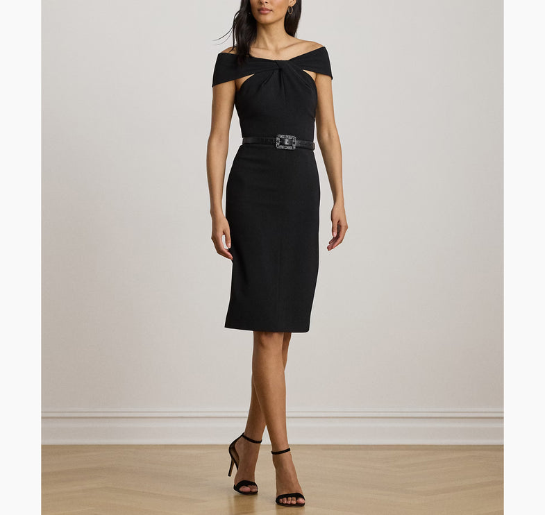 Polo Ralph Lauren Women's Twist-Front Crepe Cocktail Dress Black