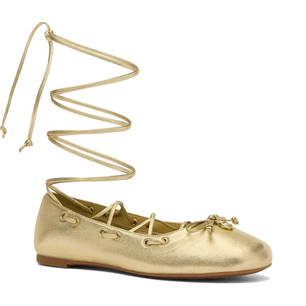 Michael Kors Women's Shae Flex Metallic Leather Ballet Flat Pale Gold