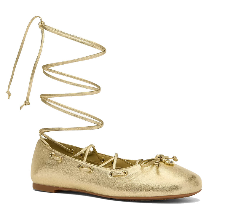 Michael Kors Women's Shae Flex Metallic Leather Ballet Flat Pale Gold