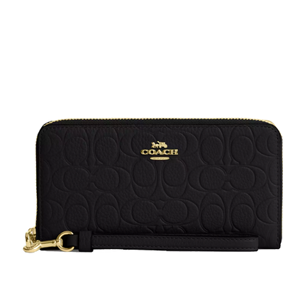 Coach Women's Long Zip Around Wallet In Signature Leather Gold/Black