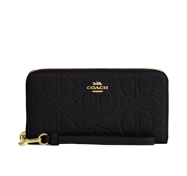 Coach Women's Long Zip Around Wallet In Signature Leather Gold/Black