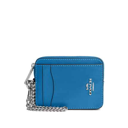 Coach Women's Zip Card Case Silver/Blue Jay