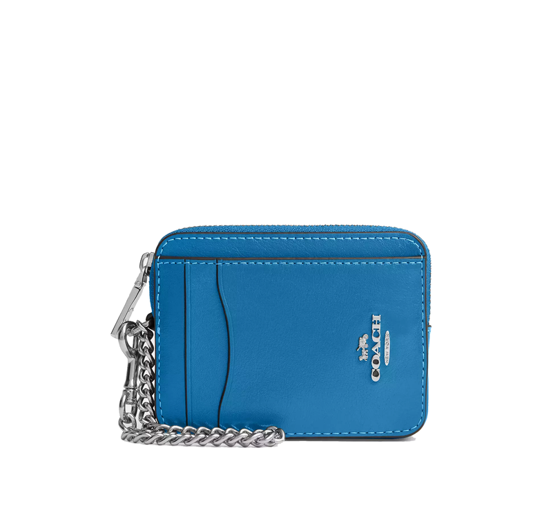 Coach Women's Zip Card Case Silver/Blue Jay