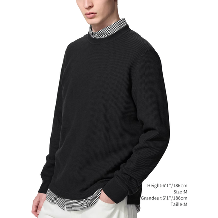 Uniqlo Unisex Waffle Crew Neck T-Shirt 09 Black