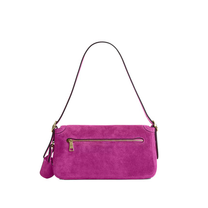 Coach Women's Etta Small Flap Shoulder Bag Suede/Gold/Magenta