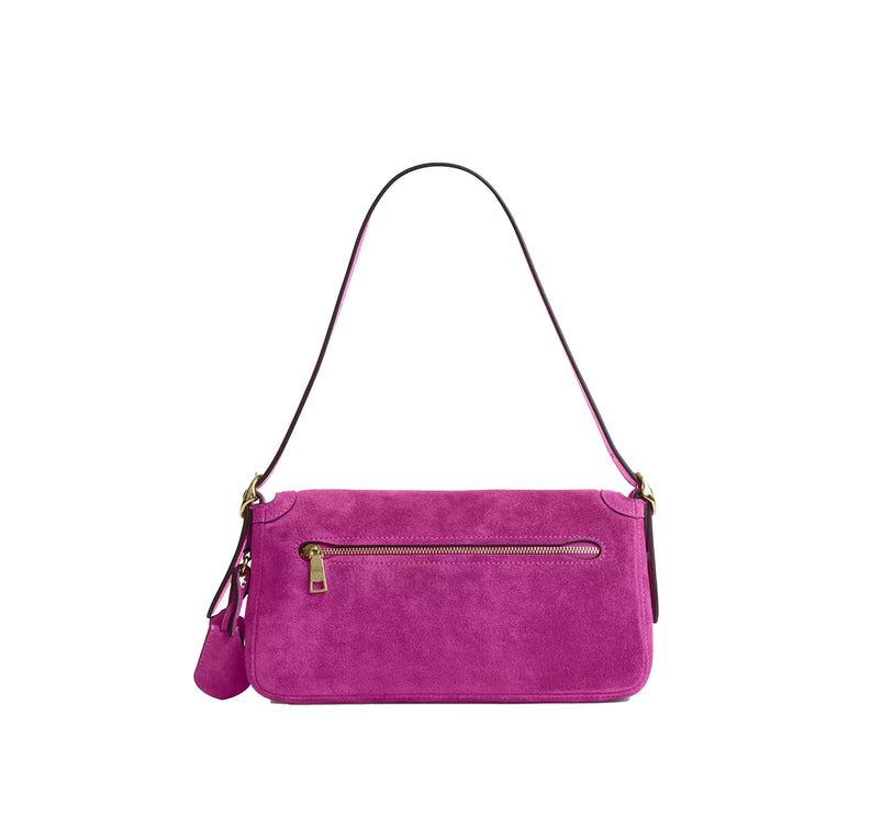 Coach Women's Etta Small Flap Shoulder Bag Suede/Gold/Magenta
