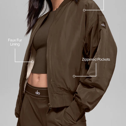 alo Women's Faux Fur Urbanite Bomber Espresso/Ivory