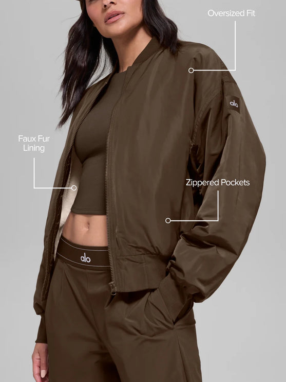 alo Women's Faux Fur Urbanite Bomber Espresso/Ivory