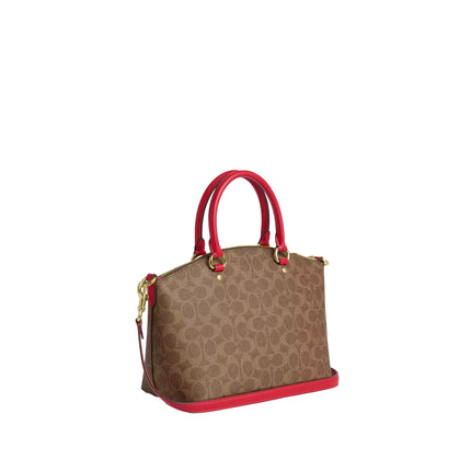 Coach Women's Sadie Satchel Bag In Signature Canvas Gold/Tan/Carnation