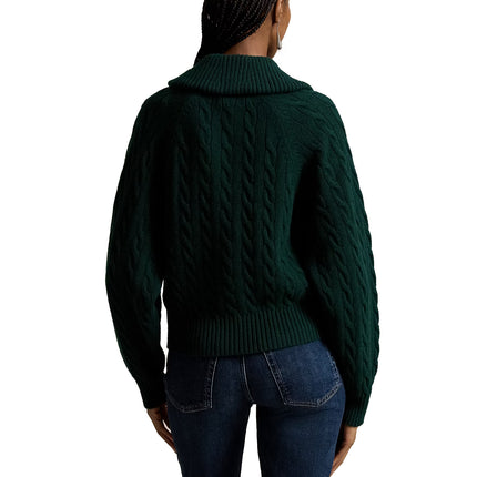 Polo Ralph Lauren Women's Cable Wool-Cashmere Collared Cardigan College Green