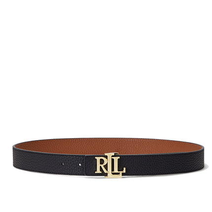 Polo Ralph Lauren Women's Logo Reversible Pebbled Leather Belt Black/Gold