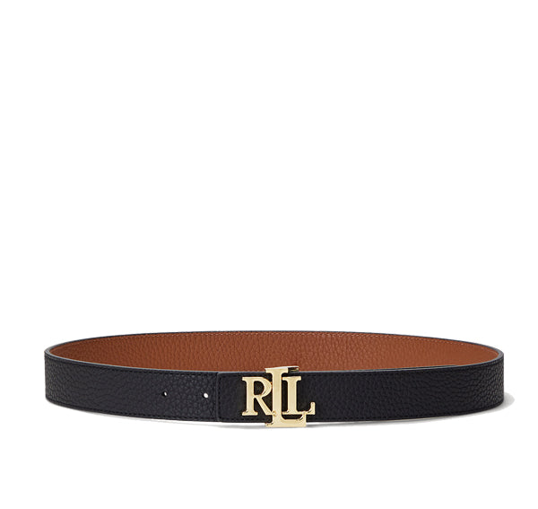 Polo Ralph Lauren Women's Logo Reversible Pebbled Leather Belt Black/Gold
