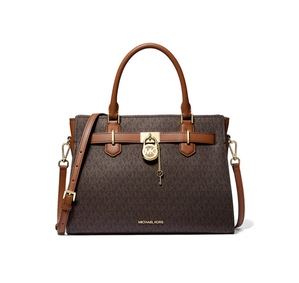 Michael Kors Women's Hamilton Medium Logo Satchel Brown - Hemen Kargoda