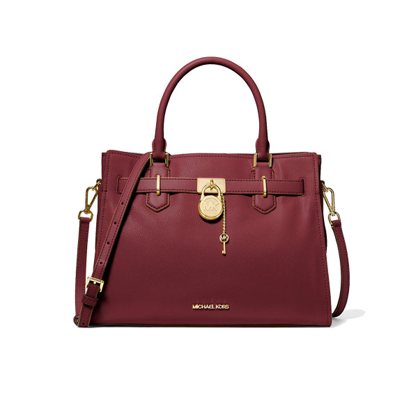 Michael Kors Women's Hamilton Medium Leather Satchel Oxblood - Hemen Kargoda