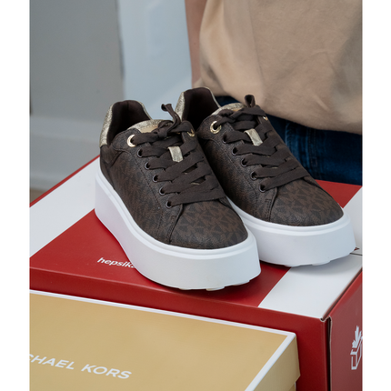 Michael Kors Women's Romey Metallic Two Tone Signature Logo Platform Sneaker Brown