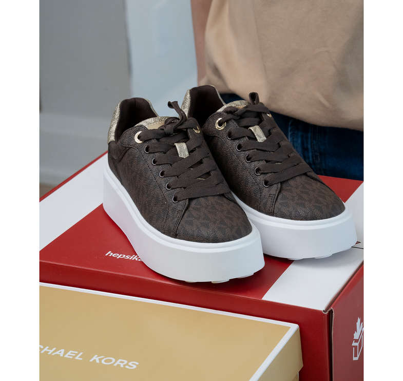 Michael Kors Women's Romey Metallic Two Tone Signature Logo Platform Sneaker Brown