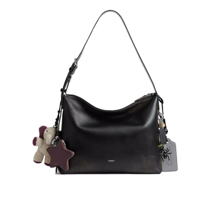 Coach Unisex Mott Messenger Bag 38 In Loved Leather With Charms Black/Light Tan