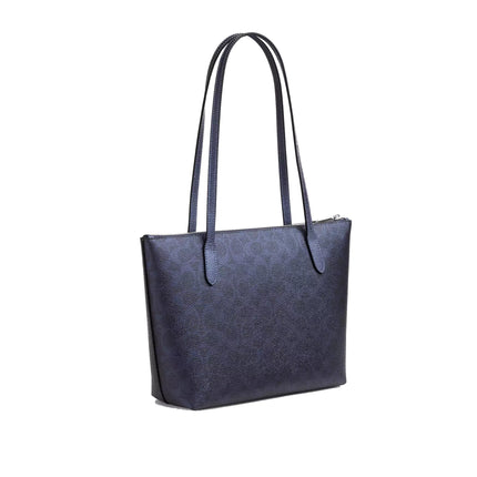 Coach Women's Fiona Zip Tote Bag In Signature Canvas Silver/Blue/Navy