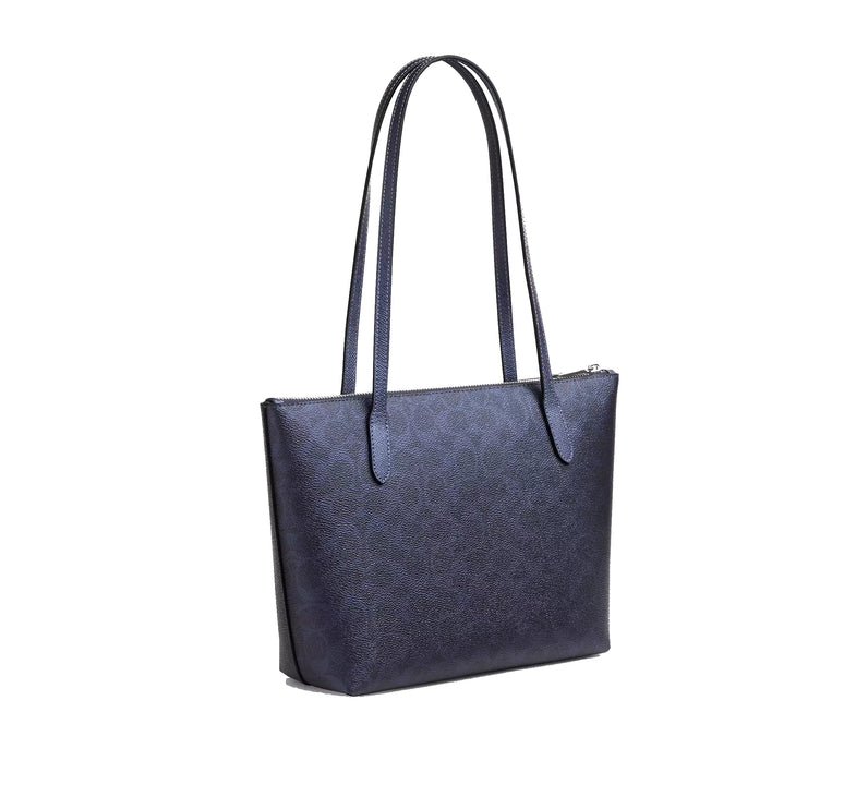 Coach Women's Fiona Zip Tote Bag In Signature Canvas Silver/Blue/Navy