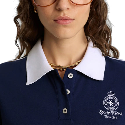 Sporty & Rich Women's Crown 70s Pique Polo Navy/White