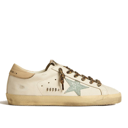 Golden Goose Women's Super Star Sneakers with Gray Glitter Star and Nude Leather Heel