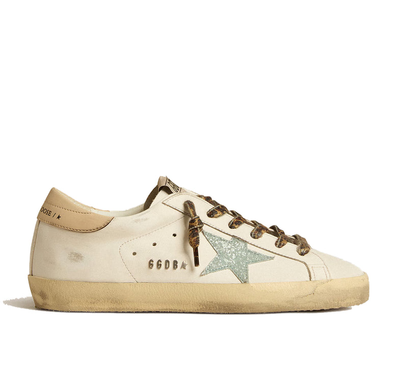 Golden Goose Women's Super Star Sneakers with Gray Glitter Star and Nude Leather Heel
