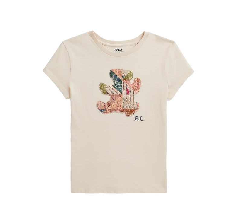 Polo Ralph Lauren Girl's Patchwork Polo Bear Cotton Jersey Tee Guide Cream
