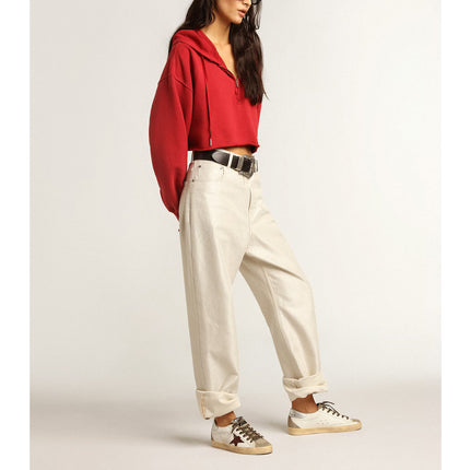 Golden Goose Women's Super Star with Burgundy Glitter Star and Silver Heel Tab