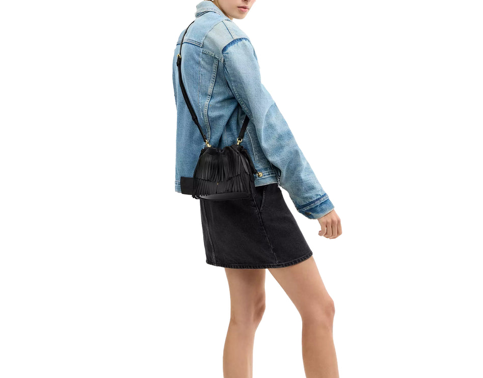 Coach Women's Faye Mini Drawstring Bag With Fringe Gold/Black
