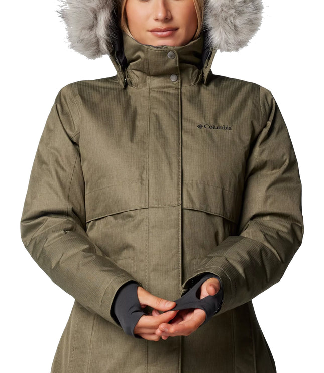 Columbia Women's Apres Arson II Winter Long Down Jacket Stone Green