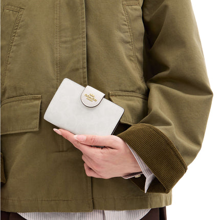 Coach Women's Medium Corner Zip Wallet In Signature Canvas Gold/White/Chalk