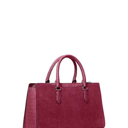 Michael Kors Women's Arden Medium Signature Logo Top-Zip Satchel Bag Maroon